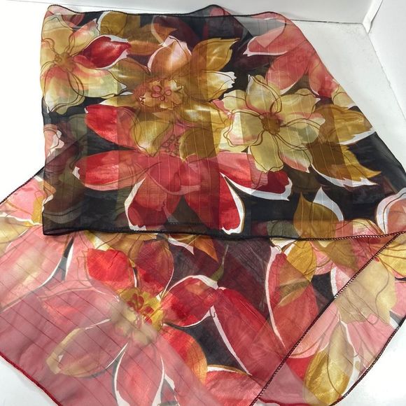 Women's beautiful abstract silk poly scarf in deep golds brns red rust571/2-13" - Picture 1 of 5